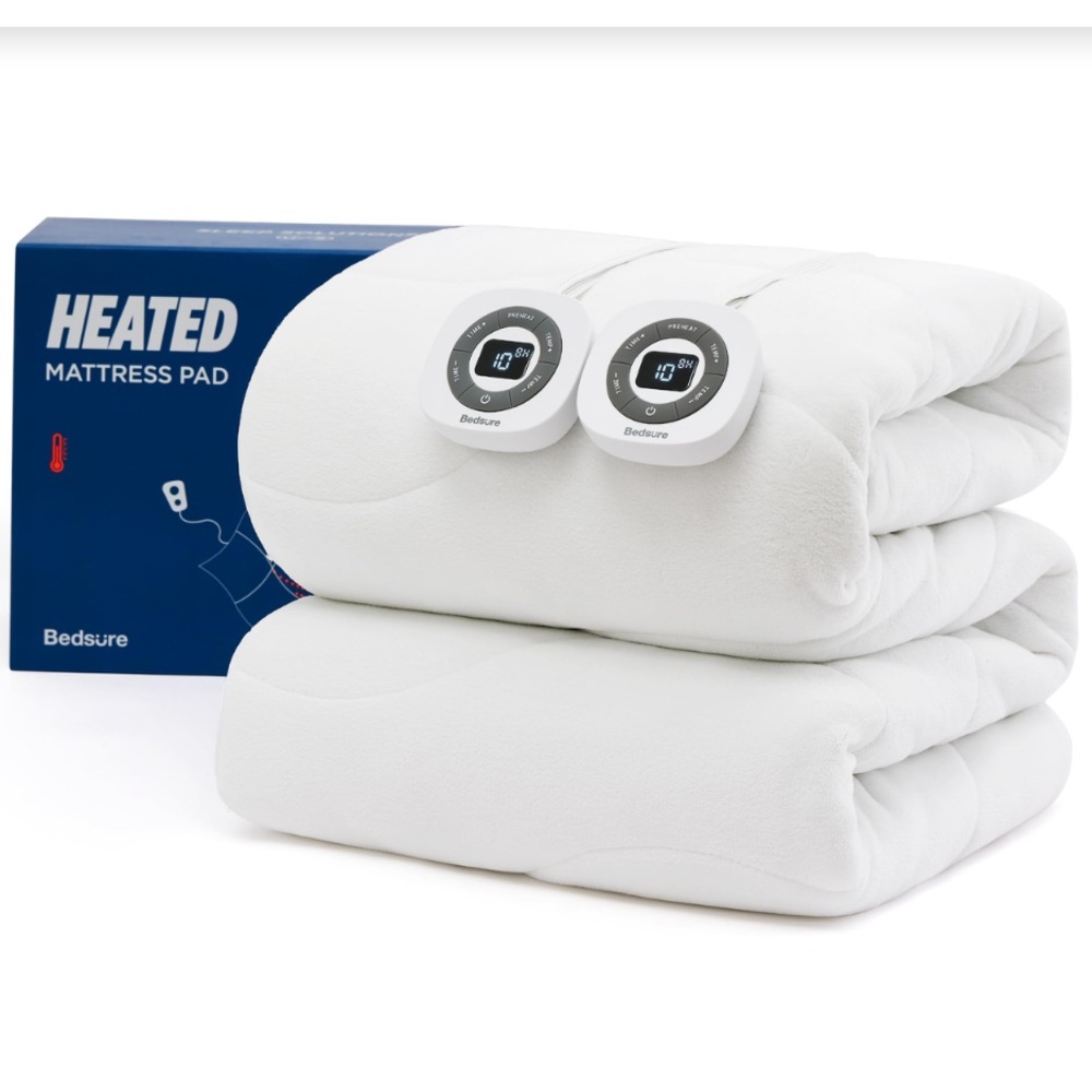 KING SIZE White Coral Fleece Heated Mattress Pad Cover Dual Controller